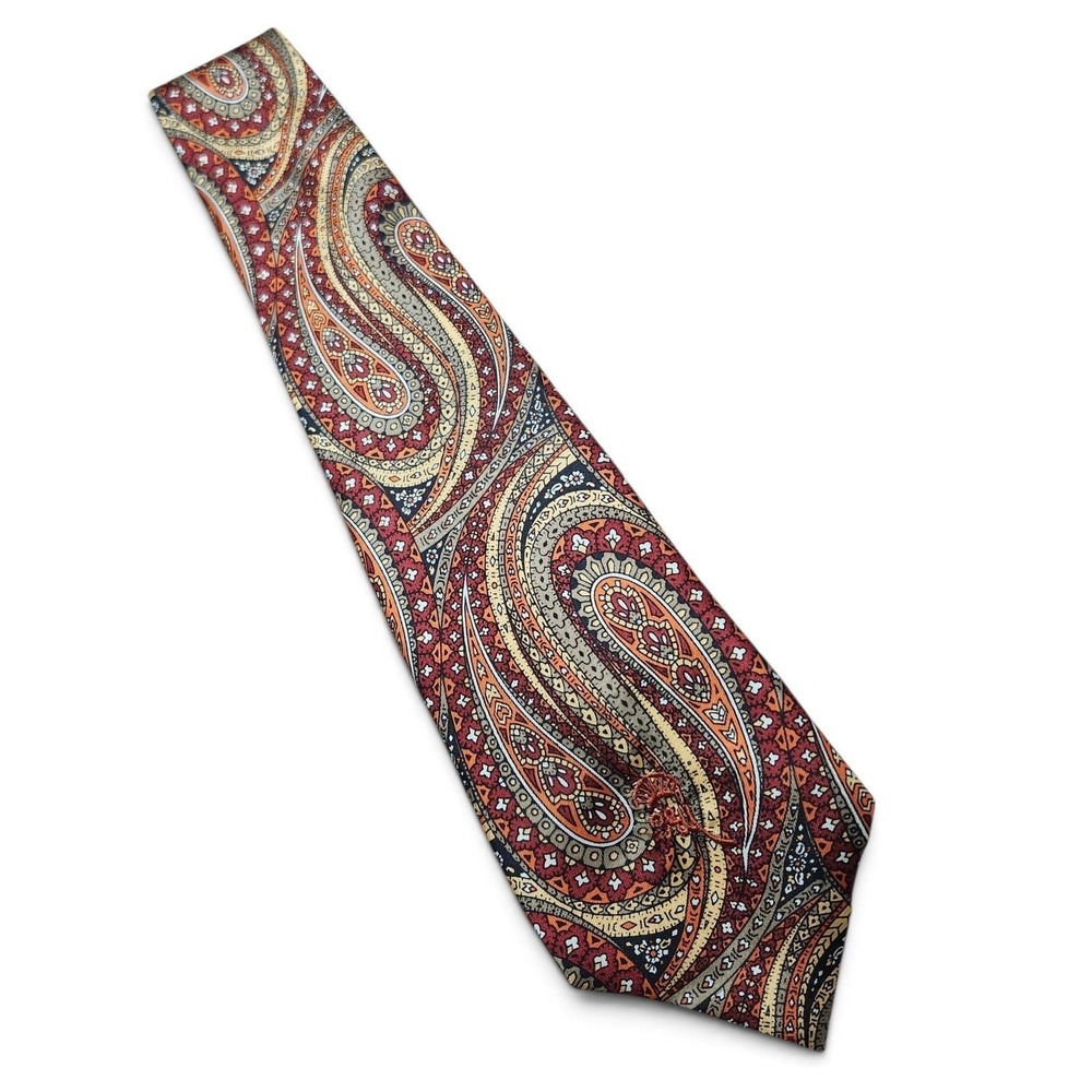 Vintage Countess Mara New York Silk Tie Paisley Coronet Crest Red Gold Blue